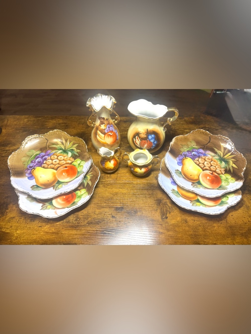 Lefton China Hand Painted Fruit 8pc China Set Japan with Gold Trim E2350